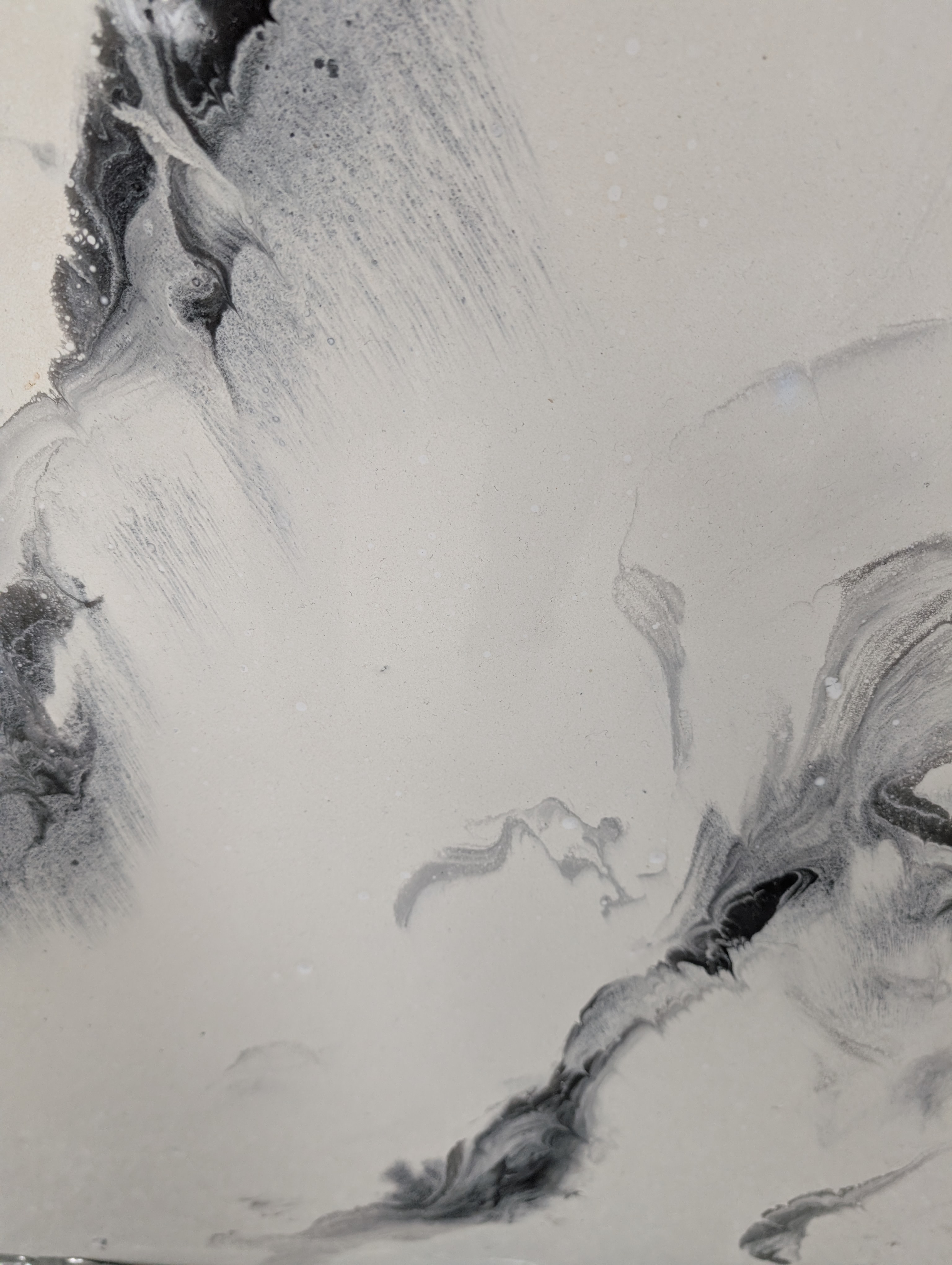 Metallic epoxy silver white marble